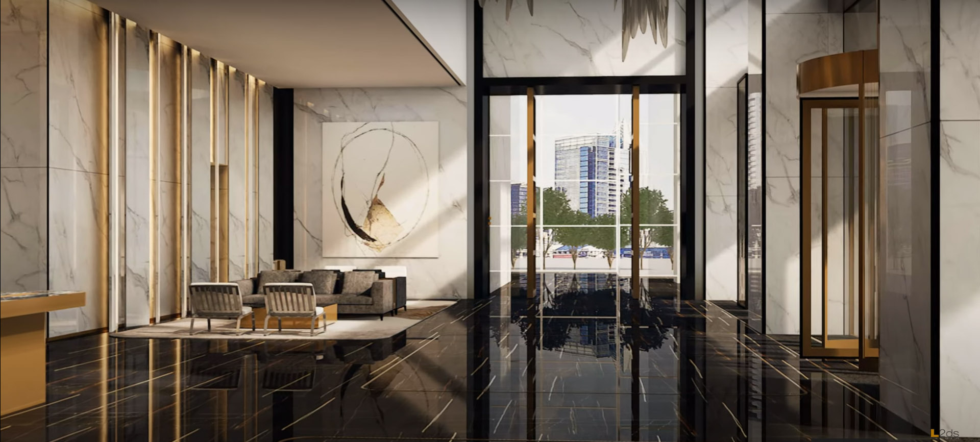 Residential high rise luxury entrance and lift lobby