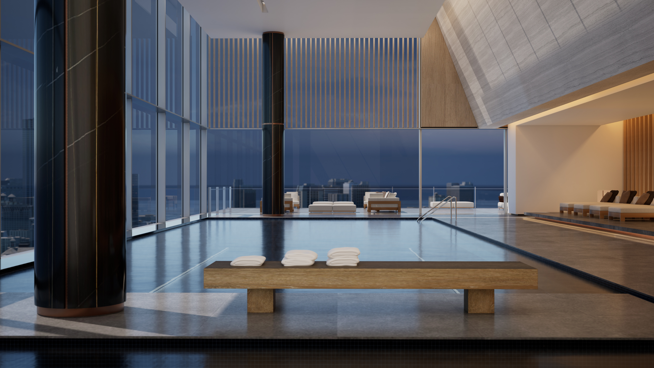 Rooftop pool and spa in a highrise residential development